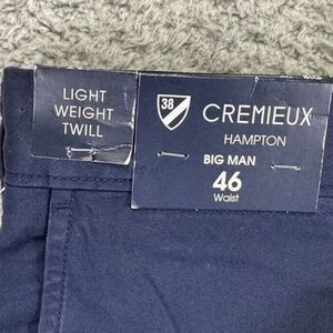 Cremieux Shorts Mens 46 Big Man Blue Hampton Khaki Chino Cotton Flat Front NEW